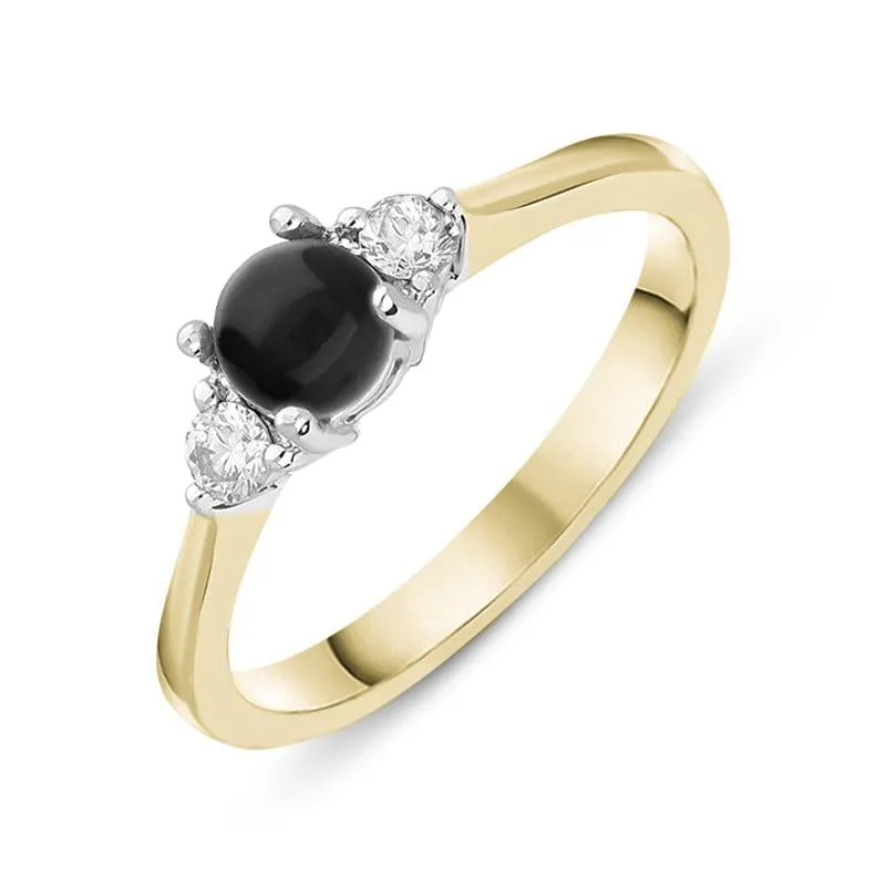 18ct Yellow Gold Whitby Jet 0.16ct Diamond Centre Stone Ring sold by Jura Watches