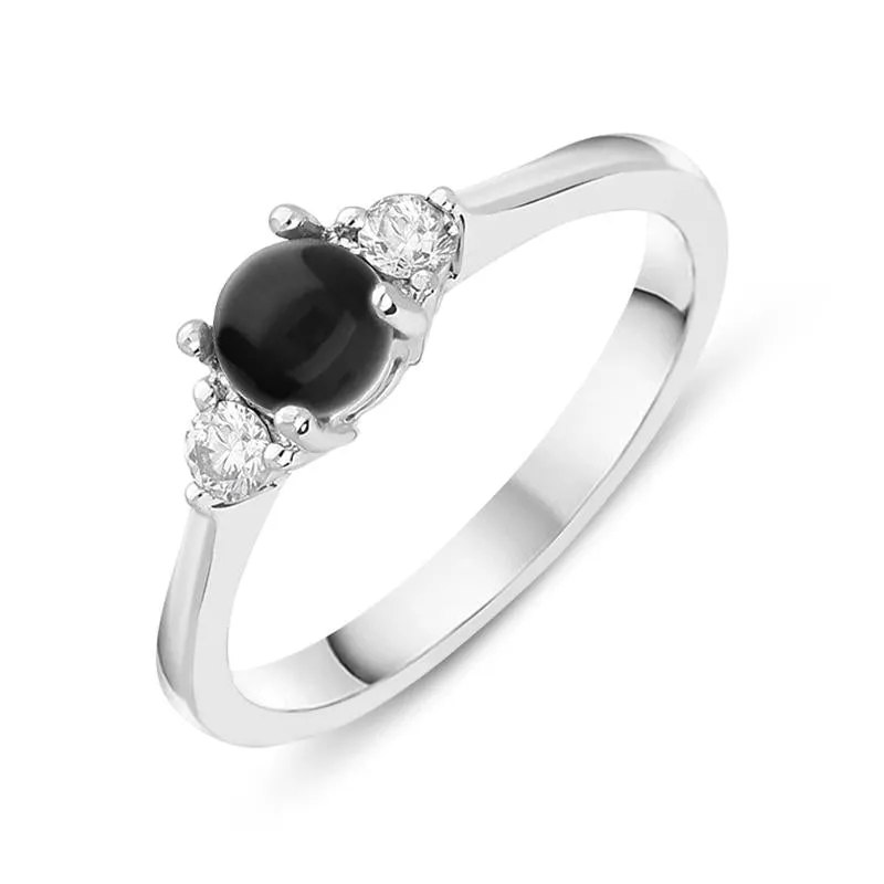 18ct White Gold Whitby Jet 0.16ct Diamond Centre Stone Ring sold by Jura Watches