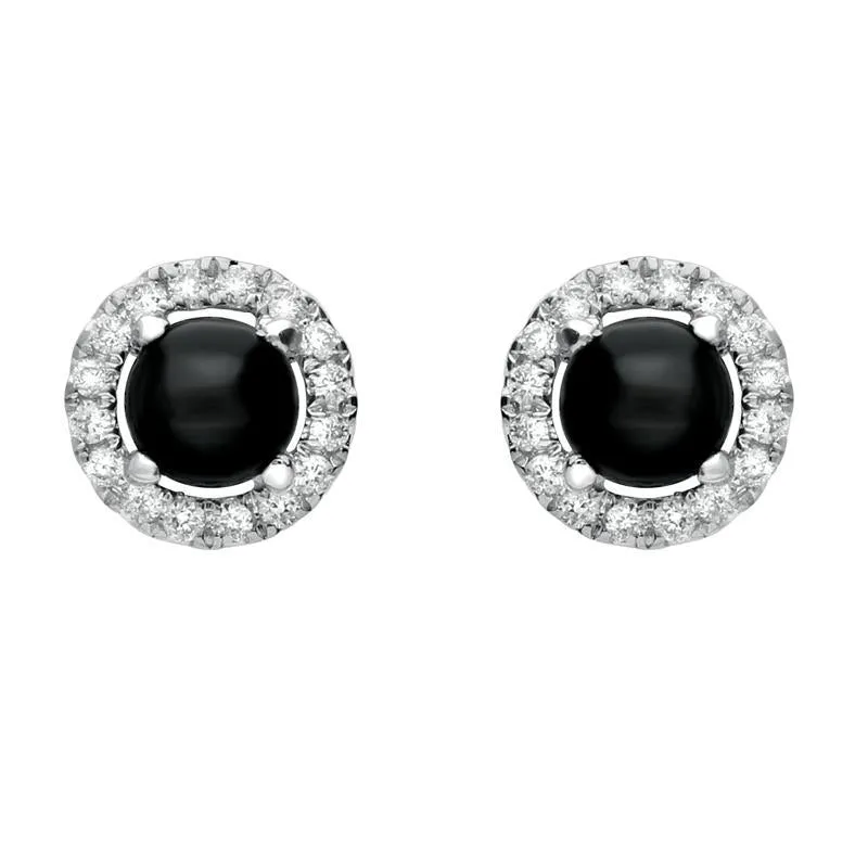 18ct White Gold Whitby Jet and Diamond Round Stud Earrings sold by Jura Watches