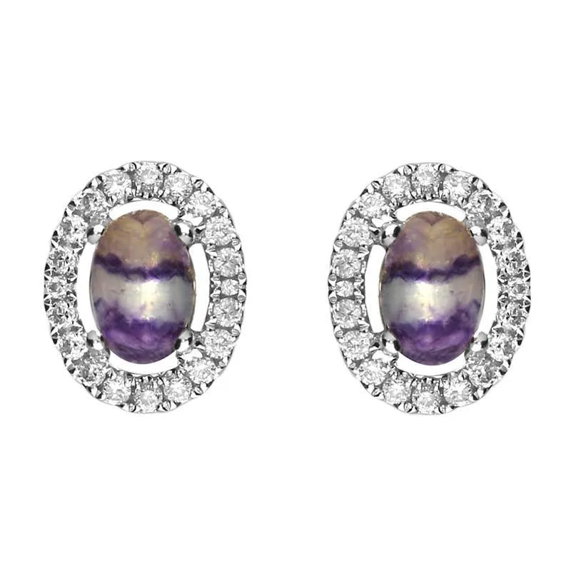 18ct White Gold Blue John and Diamond Oval Stud Earrings sold by Jura Watches