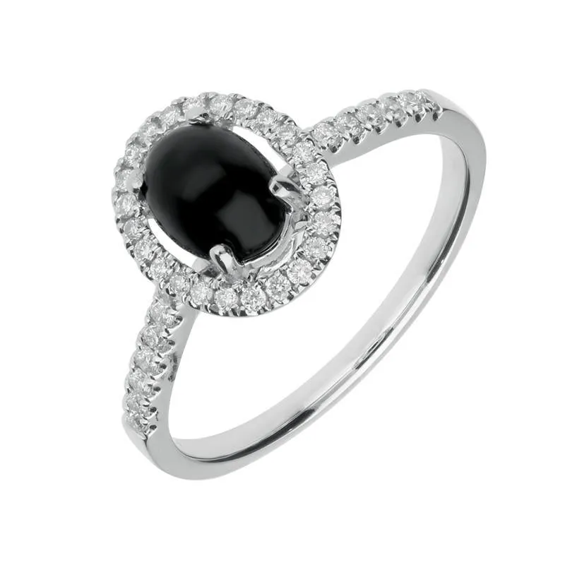 18ct White Gold Whitby Jet 0.26ct Diamond Oval Ring sold by Jura Watches