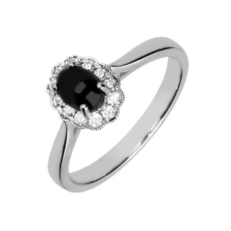 18ct White Gold Whitby Jet 0.19ct Diamond Oval Ring sold by Jura Watches