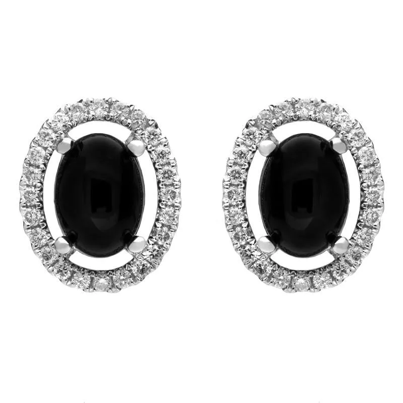 18ct White Gold Whitby Jet 0.26ct Diamond Oval Stone Stud Earrings sold by Jura Watches