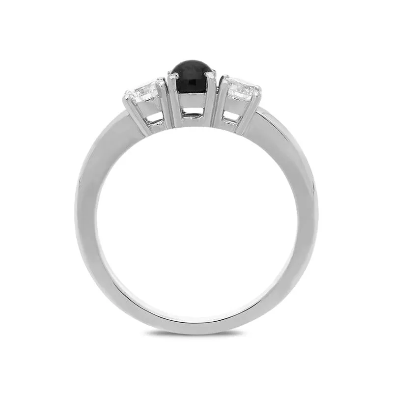18ct White Gold Whitby Jet 0.40ct Diamond Trilogy Ring sold by Jura Watches product image thumbnail 2