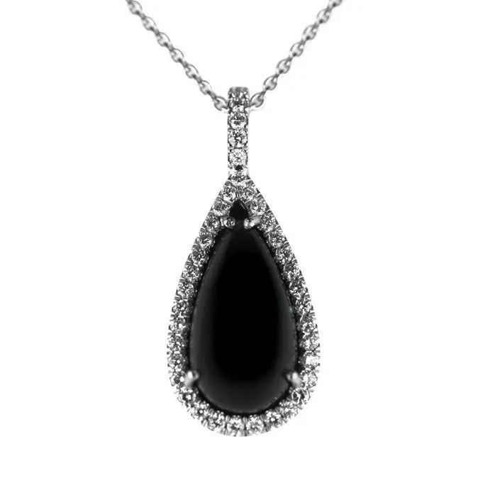 18ct White Gold Diamond and Whitby Jet Pear Necklace sold by Jura Watches
