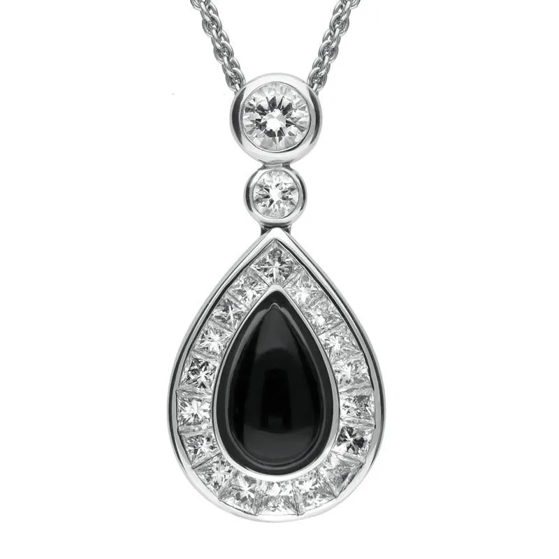 18ct White Gold Whitby Jet 2.17ct Diamond Central Pear Necklace sold by Jura Watches