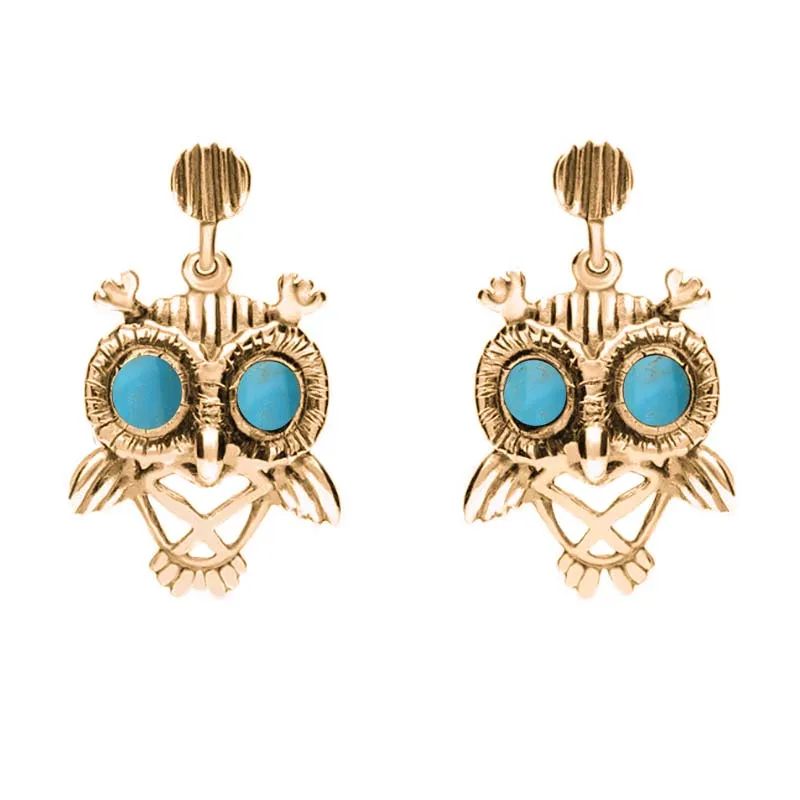18ct Rose Gold Turquoise Owl Stud Earrings sold by Jura Watches