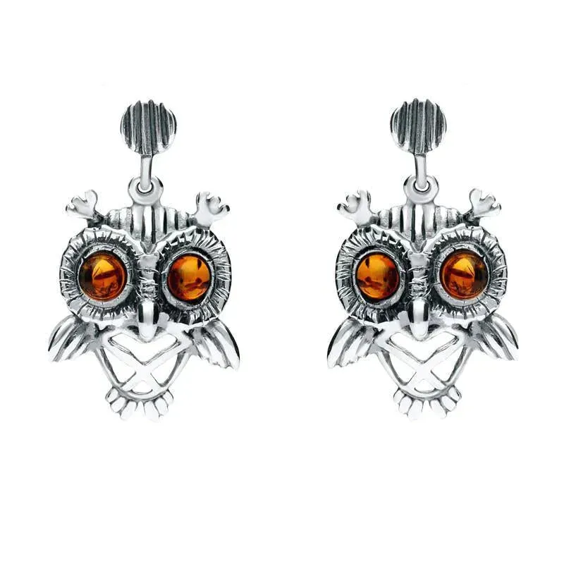 18ct White Gold Amber Orange Owl Stud Earrings sold by Jura Watches