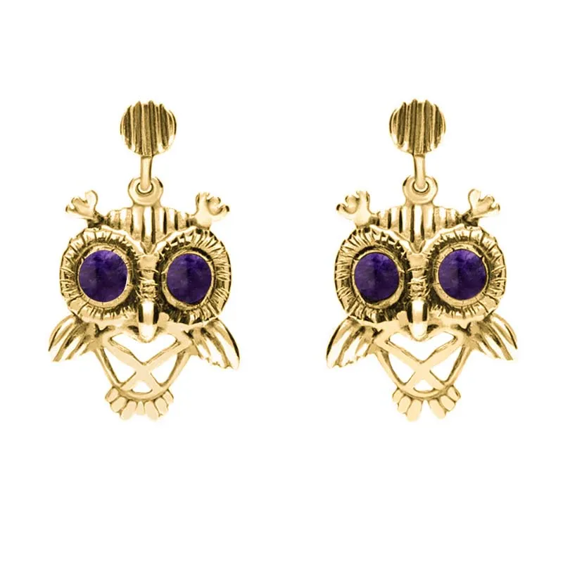 18ct Yellow Gold Blue John Owl Stud Earrings sold by Jura Watches