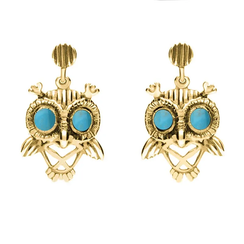 18ct Yellow Gold Turquoise Owl Stud Earrings sold by Jura Watches