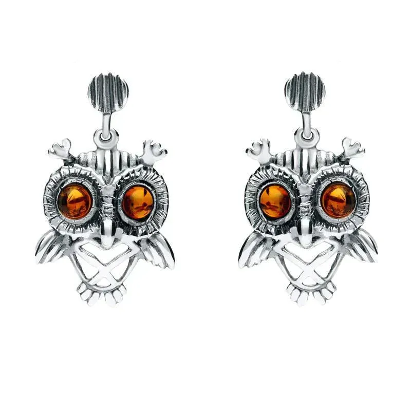 9ct White Gold Amber Orange Owl Stud Earrings sold by Jura Watches