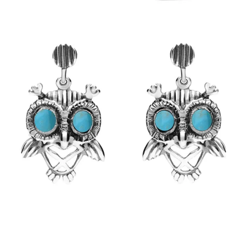 9ct White Gold Turquoise Owl Stud Earrings sold by Jura Watches