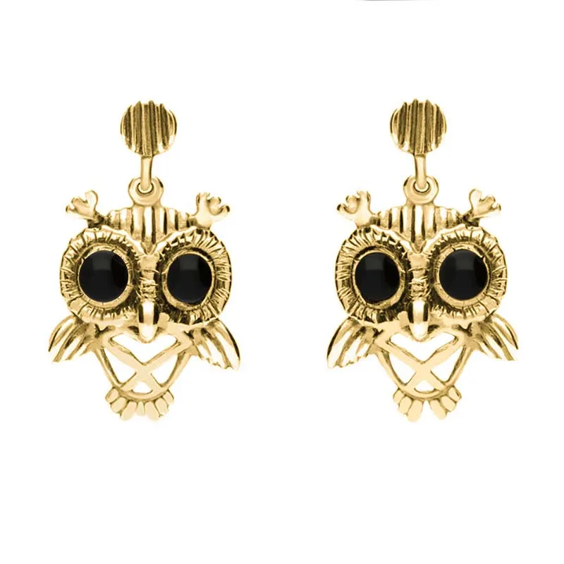 9ct Yellow Gold Whitby Jet Owl Stud Earrings sold by Jura Watches