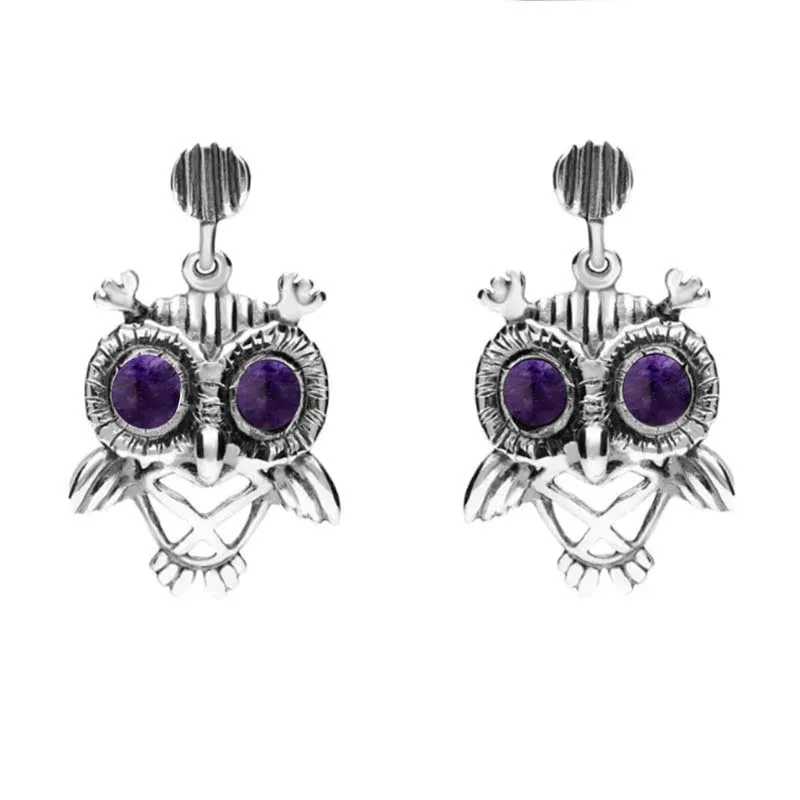 Sterling Silver Blue John Owl Stud Earrings sold by Jura Watches