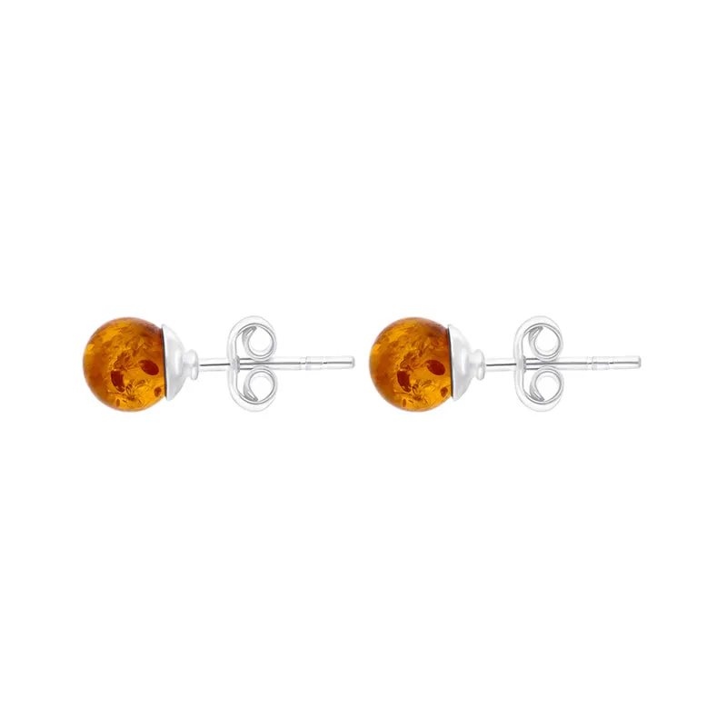 Sterling Silver Cognac Amber 6mm Ball Stud Earrings sold by Jura Watches product image thumbnail 2