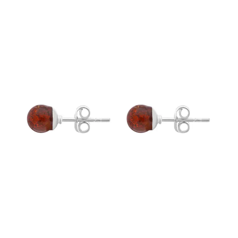 Sterling Silver Red Amber 6mm Ball Stud Earrings sold by Jura Watches product image thumbnail 2