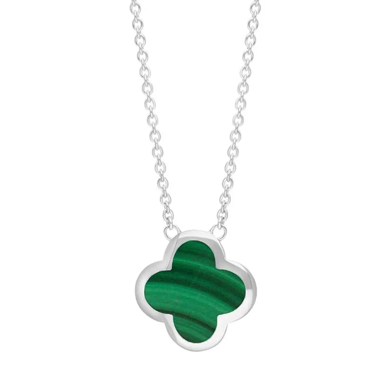 Sterling Silver Malachite Bloom Large Four Leaf Clover Polished Edge Pendant sold by Jura Watches