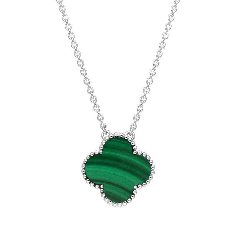 Sterling Silver Malachite Bloom Large Four Leaf Clover Ball Edge Chain Necklet sold by Jura Watches