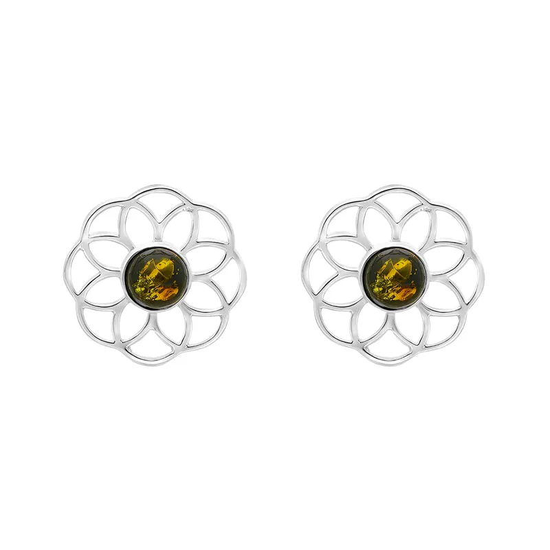 Sterling Silver Amber Flower Stud Earrings sold by Jura Watches