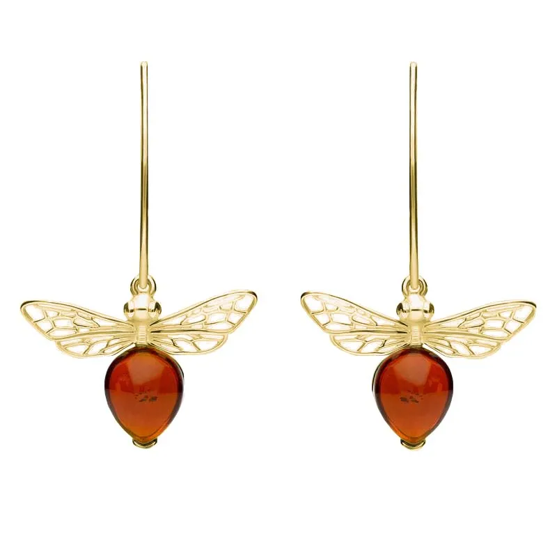 9ct Yellow Gold Amber Bee Small Hook Earrings sold by Jura Watches