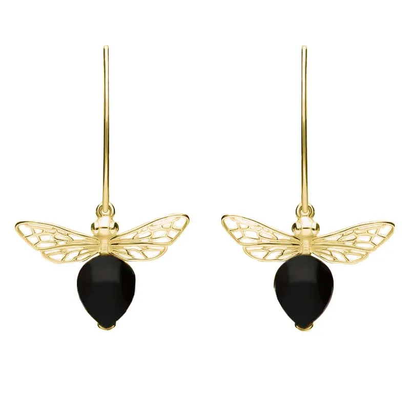 9ct Yellow Gold Whitby Jet Bee Small Hook Earrings sold by Jura Watches