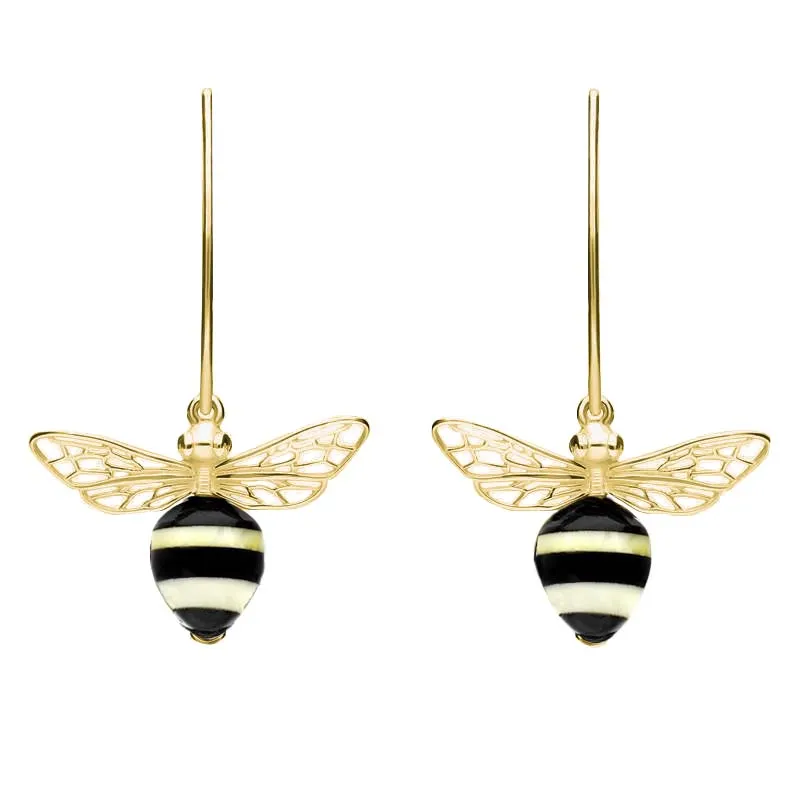 9ct Yellow Gold Amber Whitby Jet Bee Small Hook Earrings sold by Jura Watches