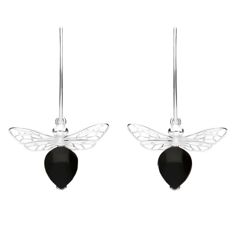 Sterling Silver Whitby Jet Bee Small Hook Earrings sold by Jura Watches