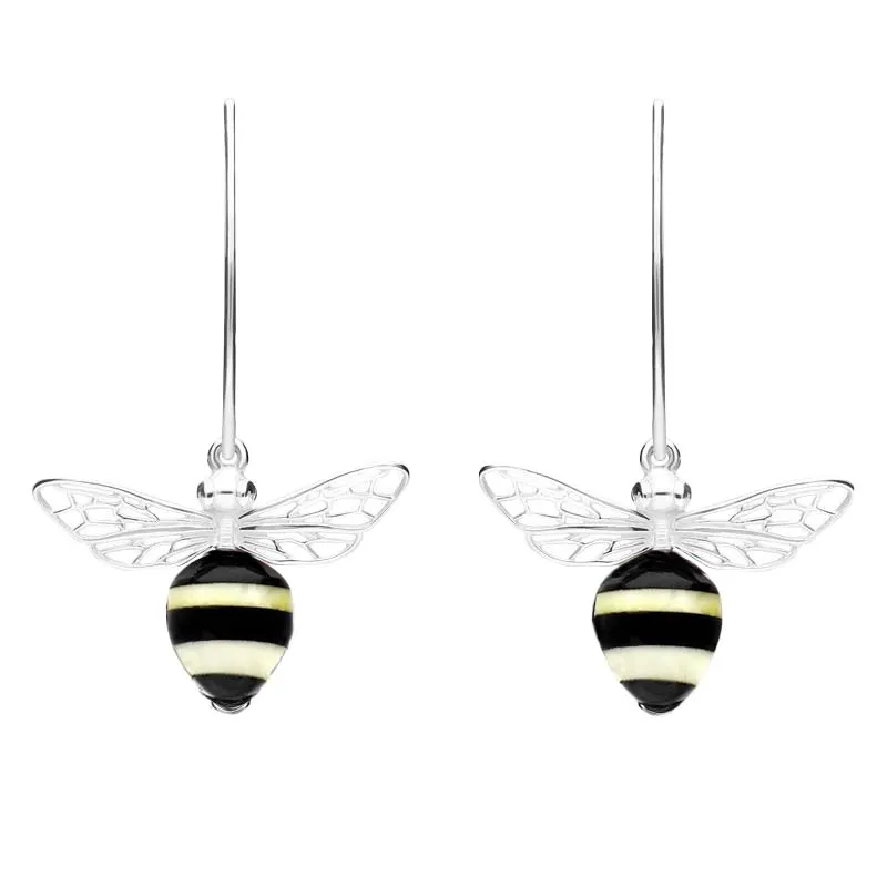 Sterling Silver Amber Whitby Jet Bee Small Hook Earrings sold by Jura Watches
