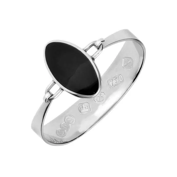 18ct White Gold Whitby Jet Oval Stone Heavy Bangle sold by Jura Watches
