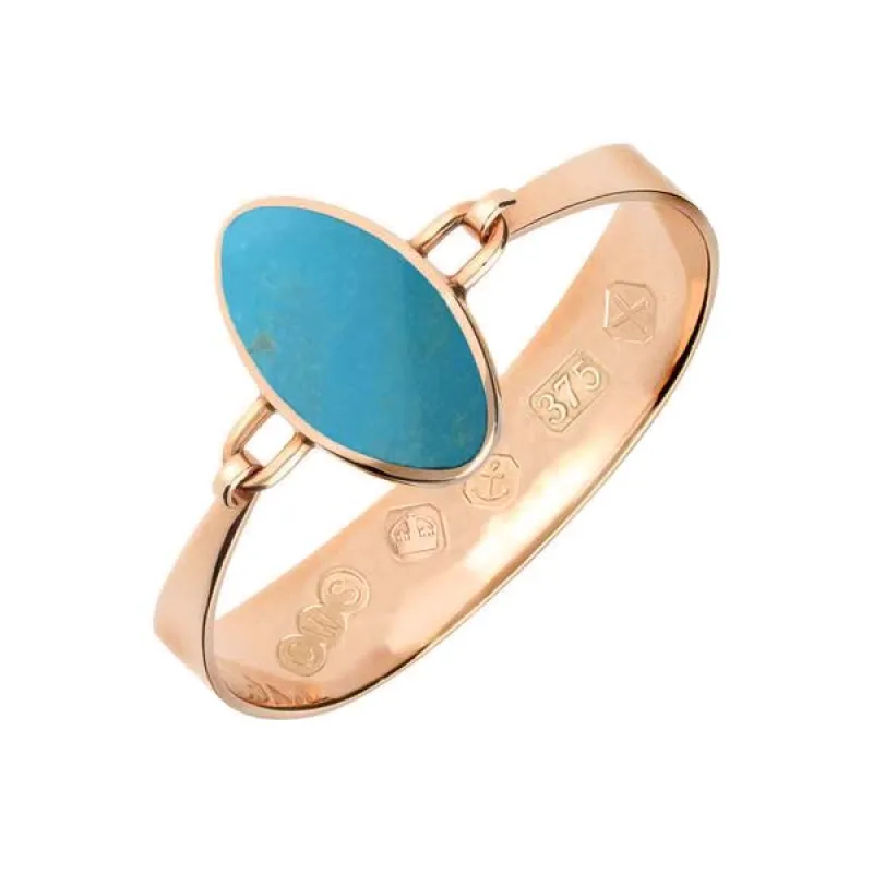 9ct Rose Gold Turquoise Oval Stone Heavy Bangle sold by Jura Watches