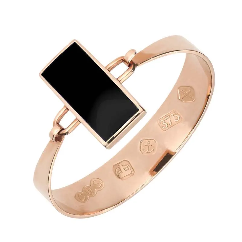 9ct Rose Gold Whitby Jet Oblong Stone Heavy Bangle sold by Jura Watches