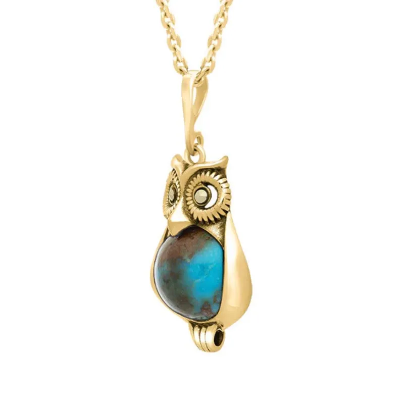 9ct Yellow Gold Turquoise Marcasite Small Owl Necklace sold by Jura Watches product image thumbnail 2