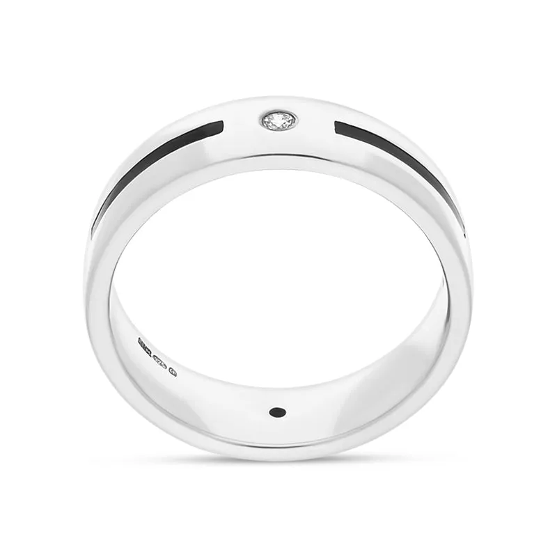 Sterling Silver Whitby Jet Diamond 6mm Patterned Wedding Band Ring D sold by Jura Watches product image thumbnail 3