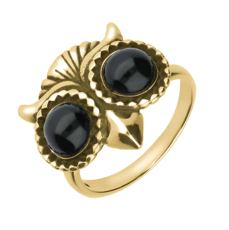 9ct Yellow Gold Whitby Jet Owl Eyes Ring sold by Jura Watches