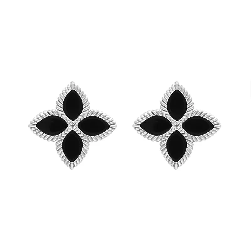 Sterling Silver Whitby Jet Eden Marquise Flower Stud Earrings sold by Jura Watches