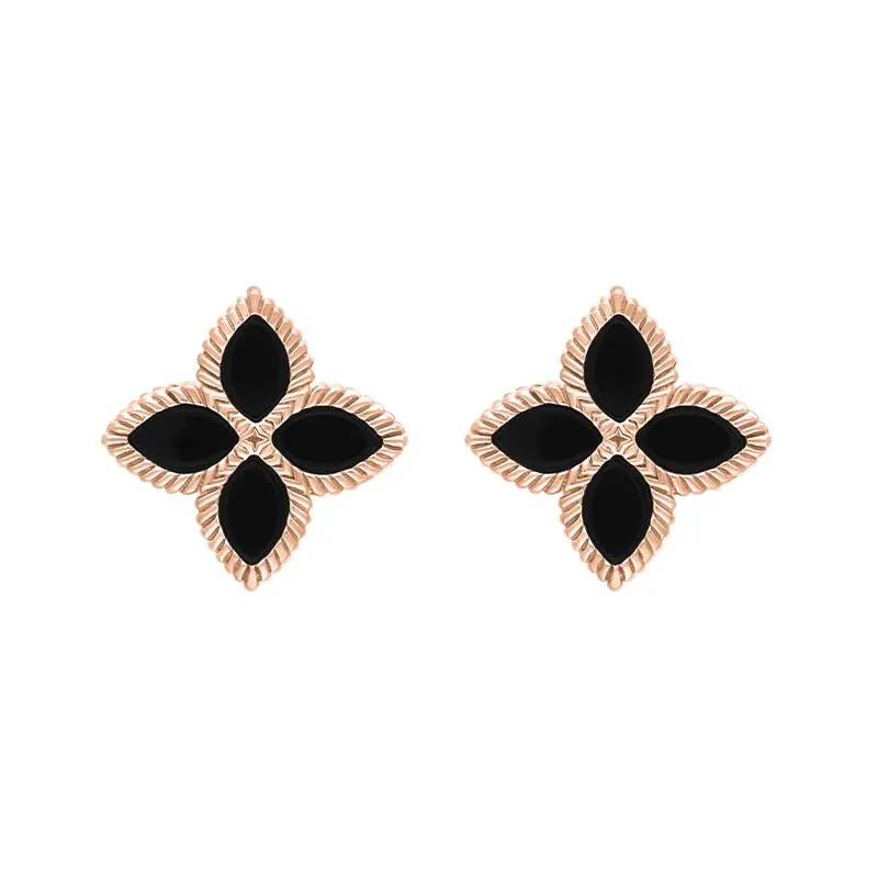 9ct Rose Gold Whitby Jet Eden Marquise Flower Stud Earrings sold by Jura Watches