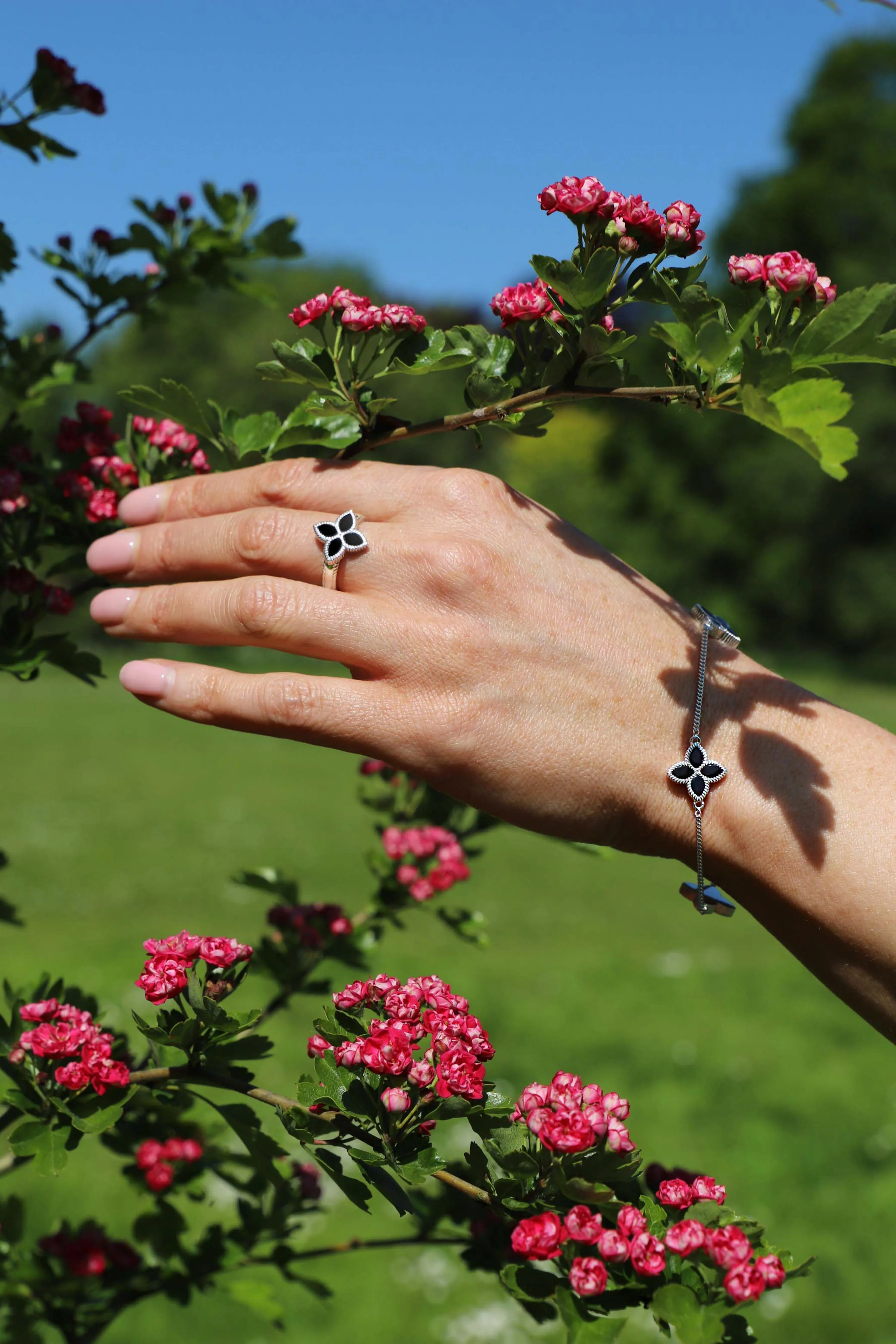 Sterling Silver Whitby Jet Eden Marquise Flower Bracelet sold by Jura Watches product image thumbnail 2