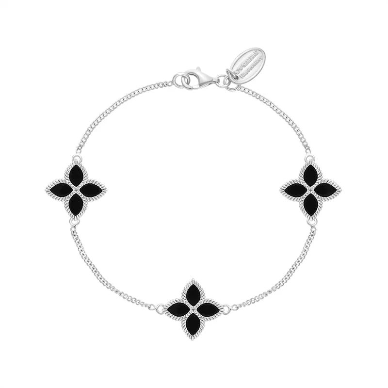 Sterling Silver Whitby Jet Eden Marquise Flower Bracelet sold by Jura Watches