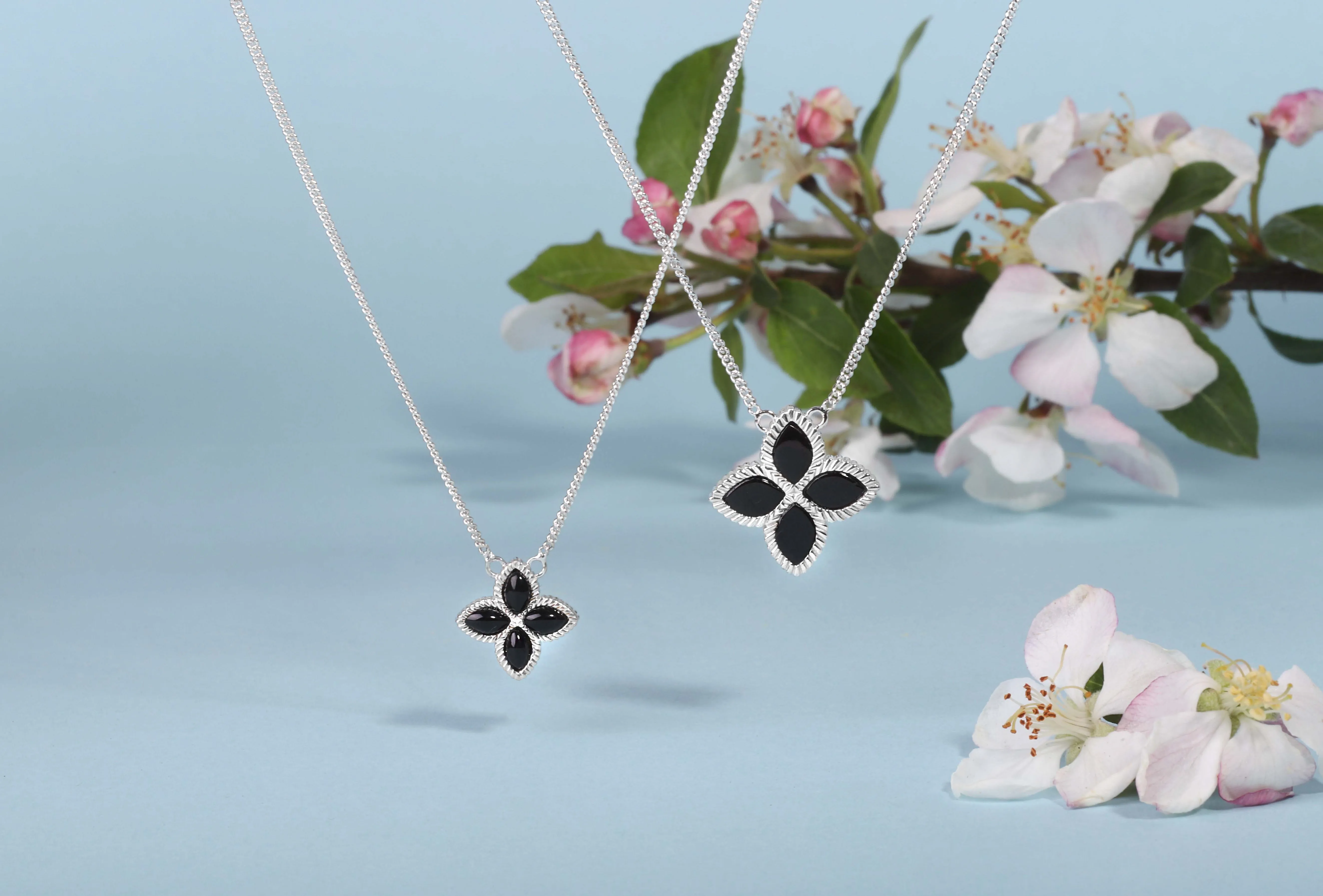 Sterling Silver Whitby Jet Eden Small Marquise Flower Necklace sold by Jura Watches product image thumbnail 2