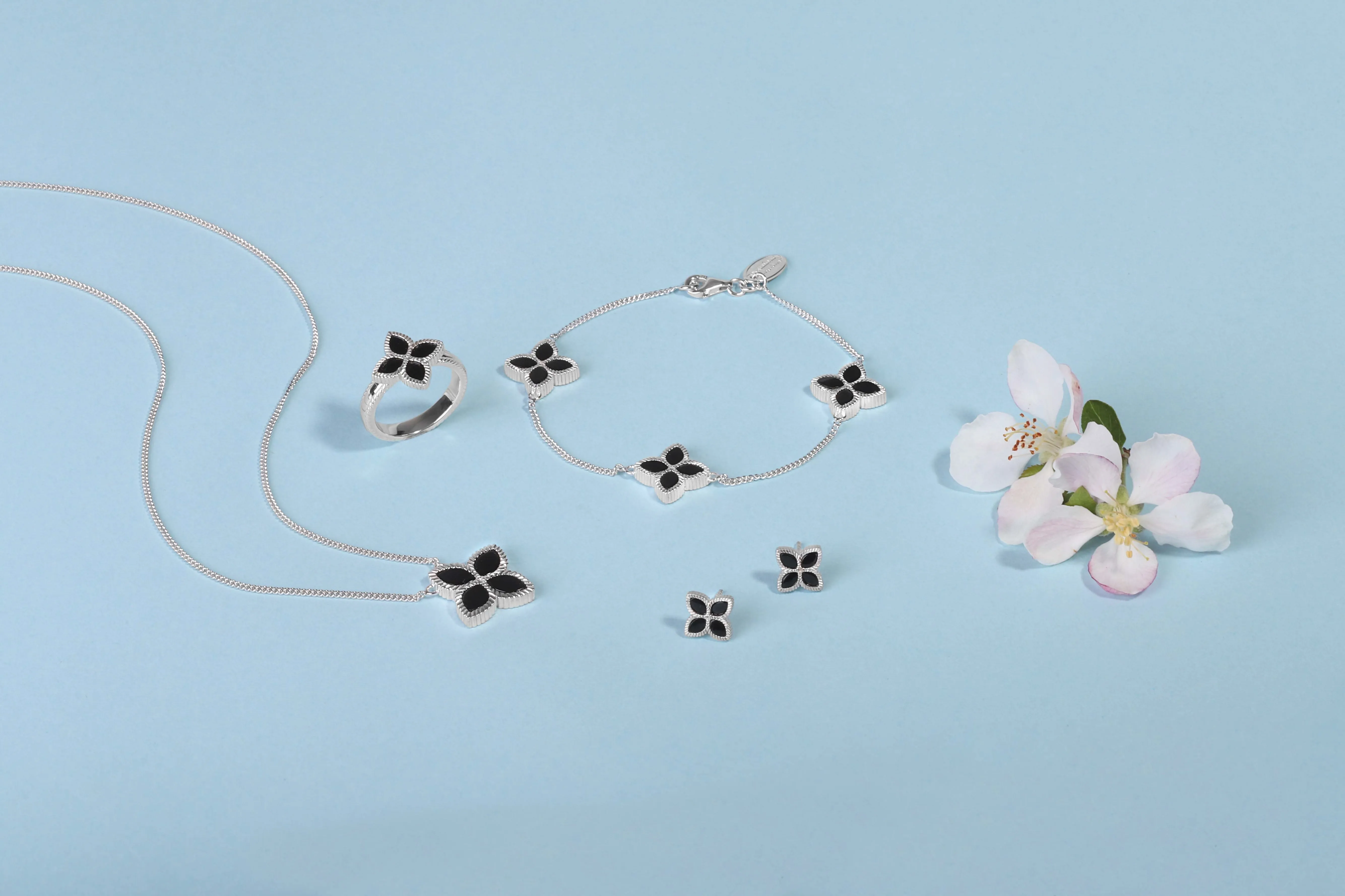 Sterling Silver Whitby Jet Eden Small Marquise Flower Necklace sold by Jura Watches product image thumbnail 3