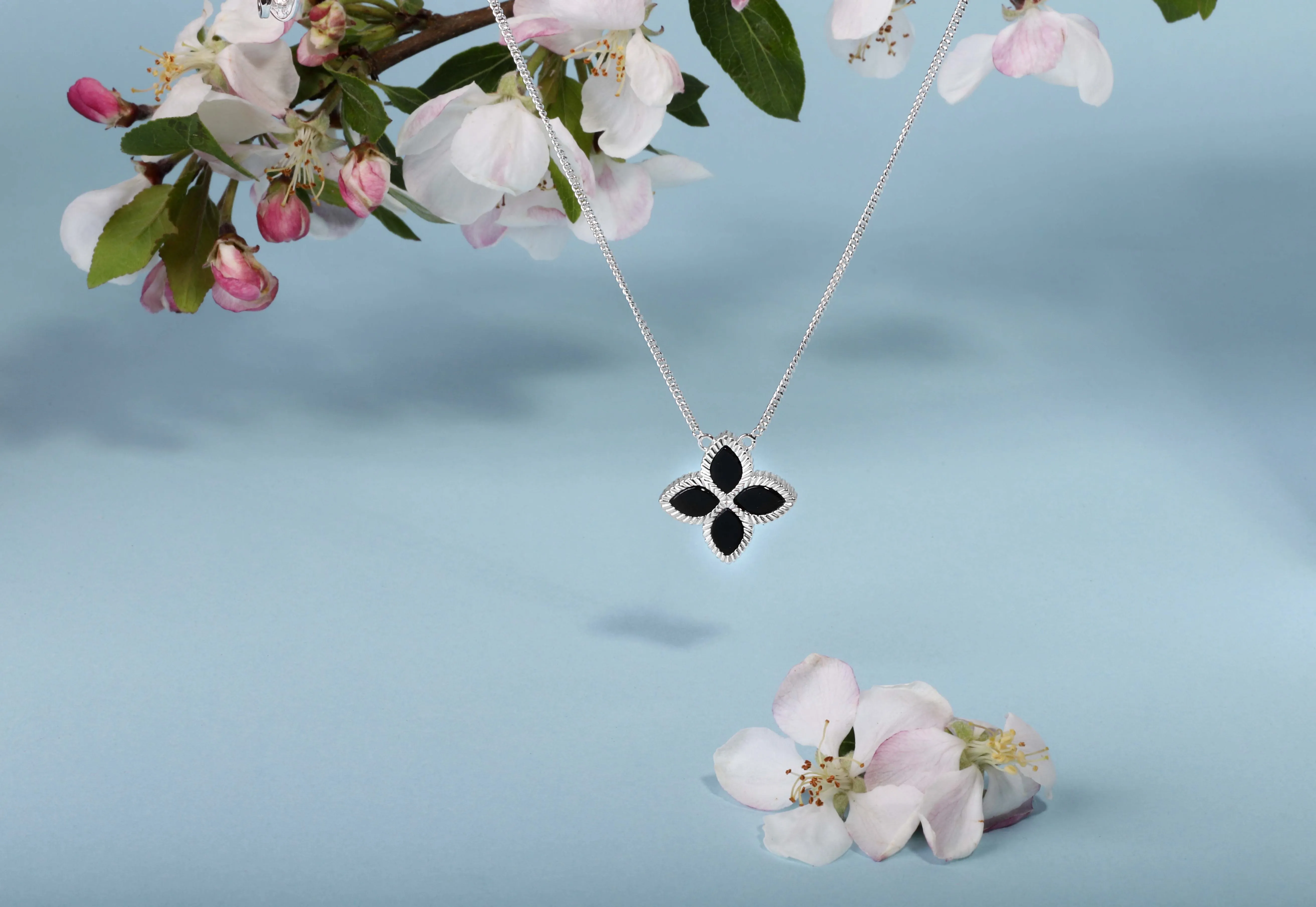 Sterling Silver Whitby Jet Eden Large Marquise Flower Necklace sold by Jura Watches product image thumbnail 2