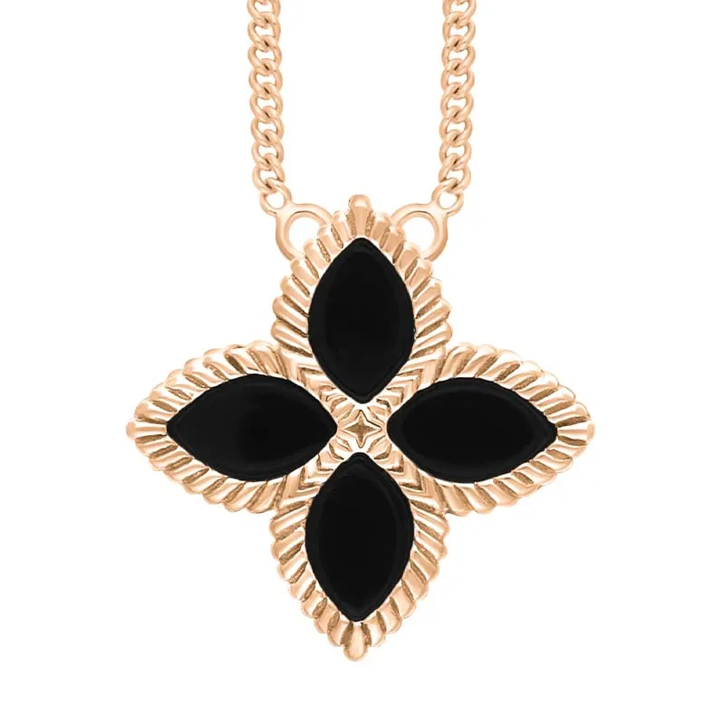 18ct Rose Gold Whitby Jet Eden Large Marquise Flower Necklace sold by Jura Watches