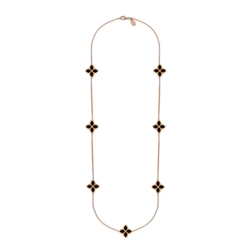 18ct Rose Gold Whitby Jet Eden Long Marquise Flower Necklace sold by Jura Watches