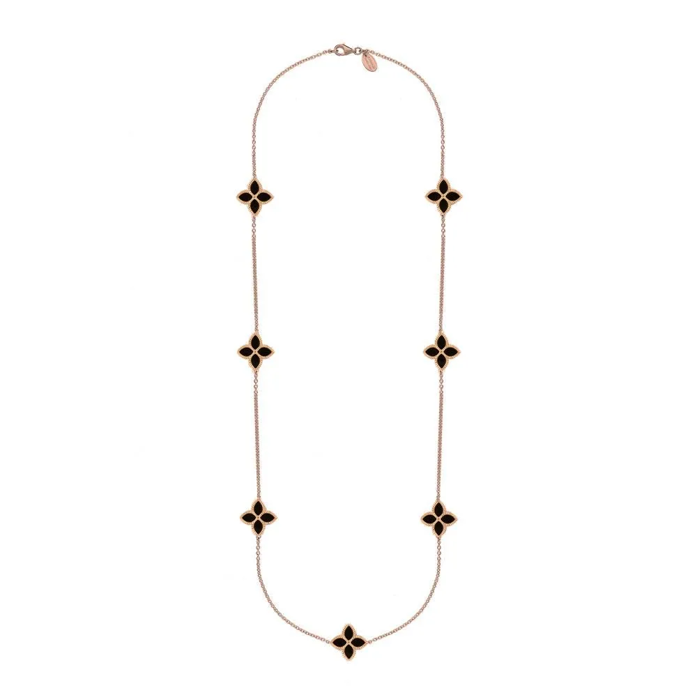 18ct Rose Gold Whitby Jet Eden Long Marquise Flower Necklace sold by Jura Watches