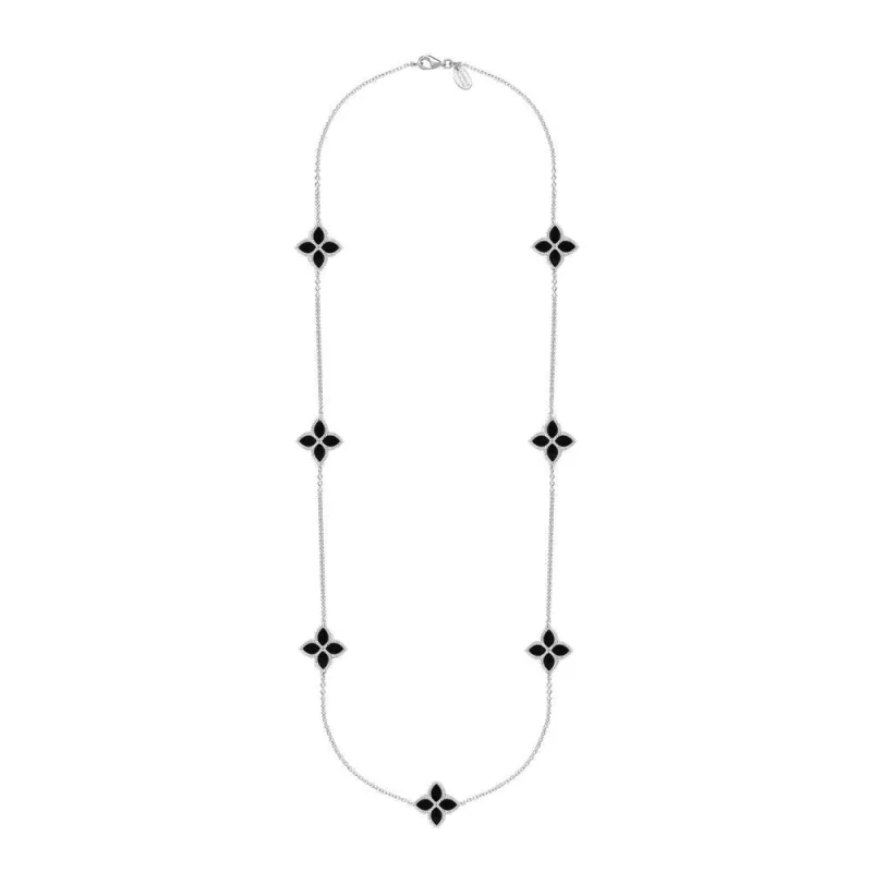 18ct White Gold Whitby Jet Eden Long Marquise Flower Necklace sold by Jura Watches