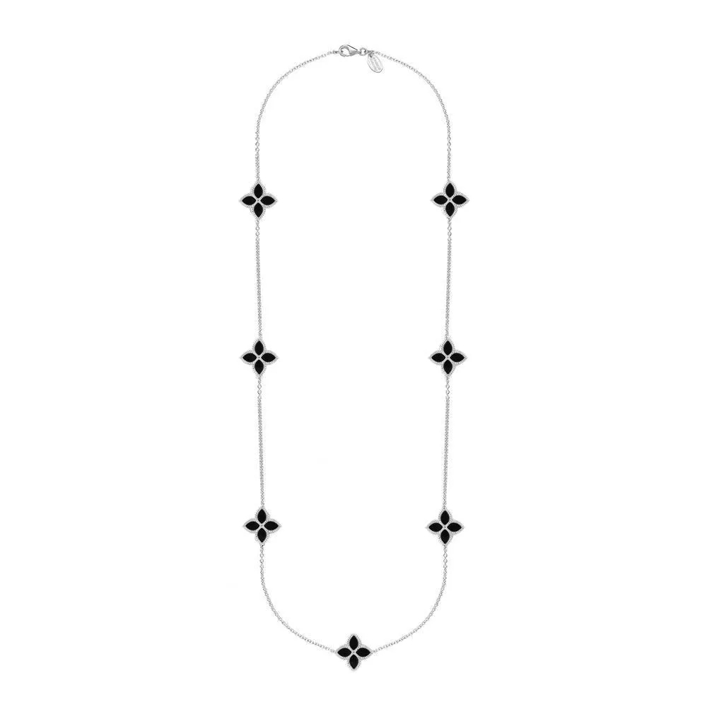 18ct White Gold Whitby Jet Eden Long Marquise Flower Necklace sold by Jura Watches