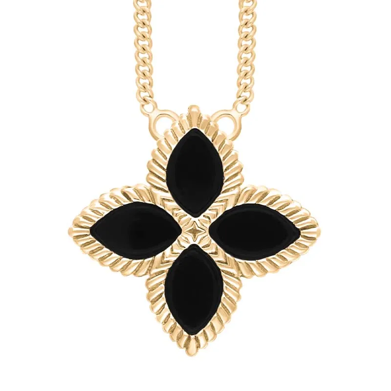 18ct Yellow Gold Whitby Jet Eden Large Marquise Flower Necklace sold by Jura Watches