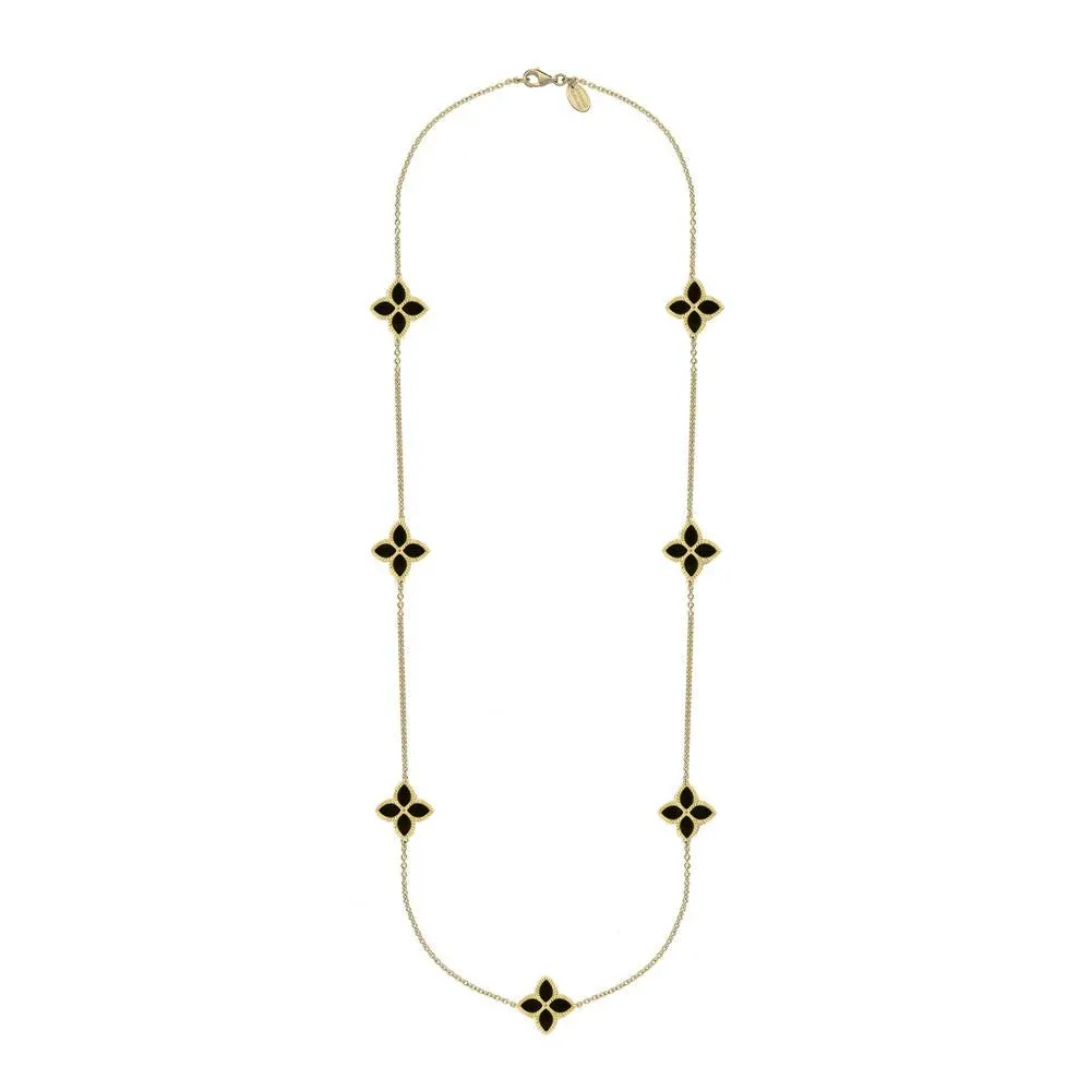 18ct Yellow Gold Whitby Jet Eden Long Marquise Flower Necklace sold by Jura Watches