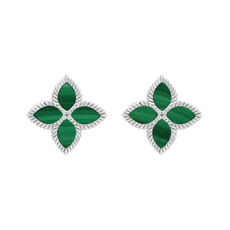 18ct White Gold Malachite Eden Marquise Flower Stud Earrings sold by Jura Watches