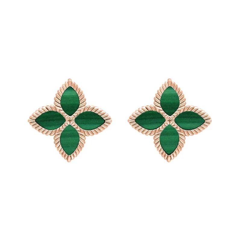 9ct Rose Gold Malachite Eden Marquise Flower Stud Earrings sold by Jura Watches